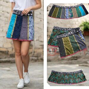 ZAND (6) AMSTERDAN  BOHO Reversible Snap Adjustable Wrap/Mini Knee Length Skirt